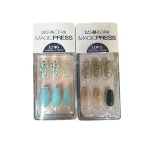 Dashing Diva Magic Press Long Nails Gold Black Tweed Silver Mint Glitter Lot 2